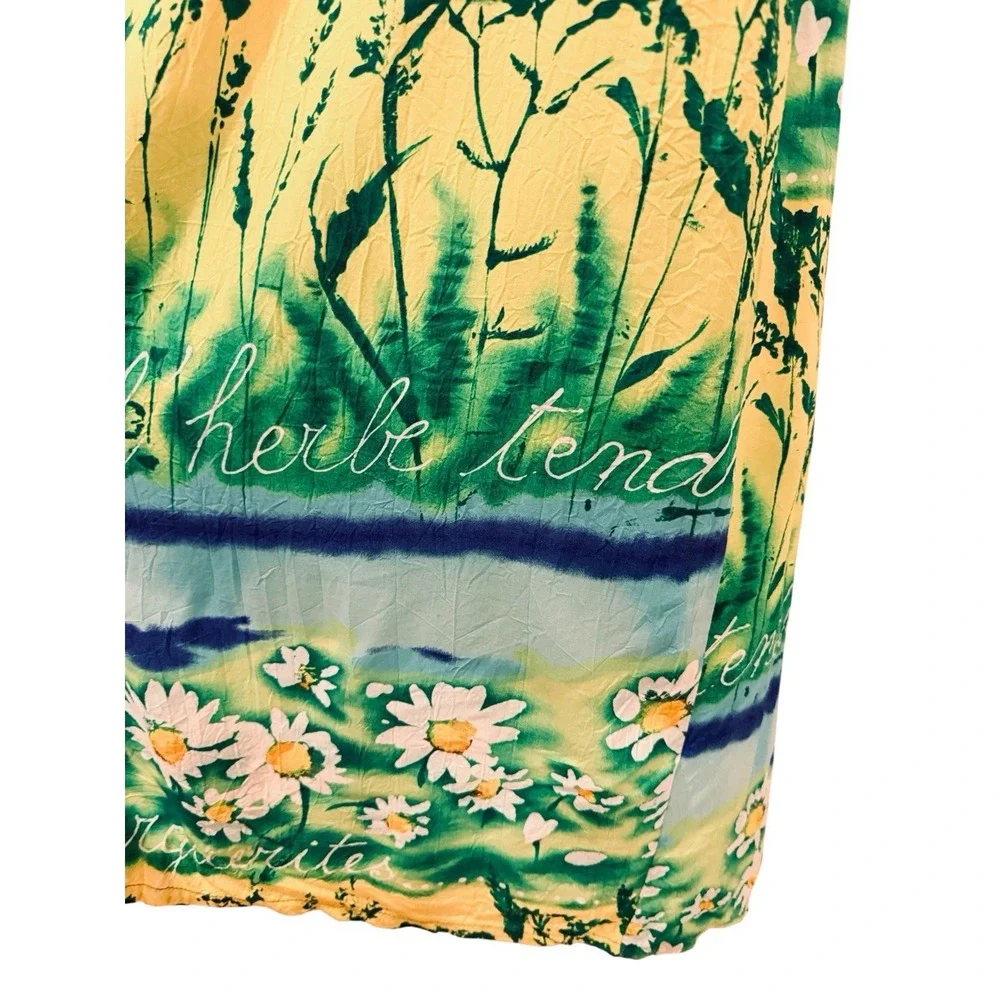 VTG‎ Jams World Maxi Dress L Herb Daisies Art Print 90s Whimsigoth Resort